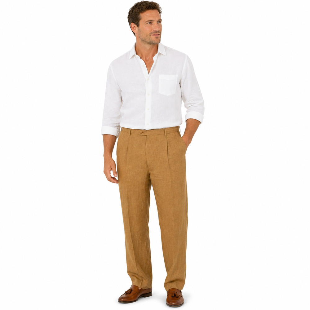 Inserch Italy 100% Linen Taupe Pleated Casual Pants NWT sz 42 x 36 Quiet Luxury